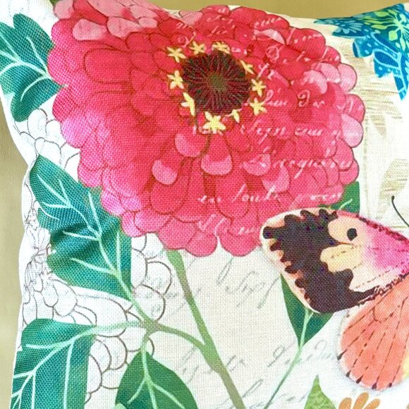 Set/2 Bohemian Garden Boho Butterflies Flowers Linen Blend Throw Pillow Covers - Picture 7 of 9
